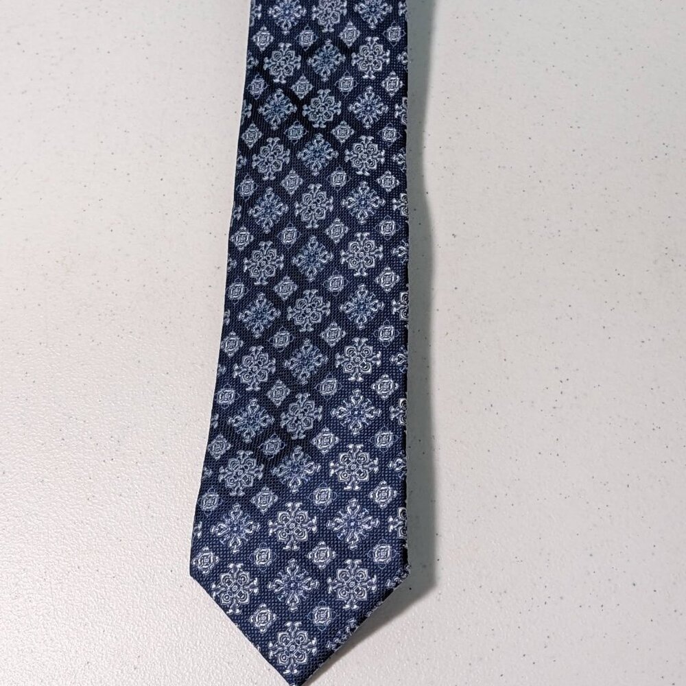 Ferucci‎ Blue geo Print 100% Silk Handmade Necktie